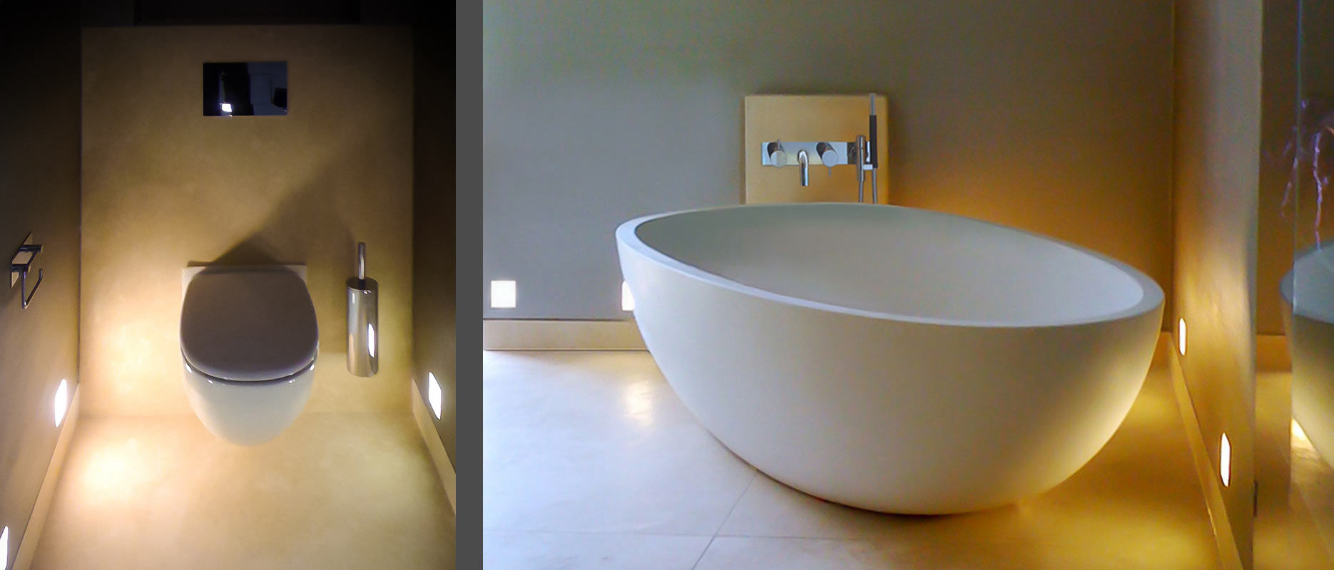 WC und freistehende Badewanne mit schönem Licht, Bad planen München